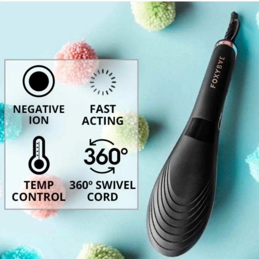 FOXYBAE Rose Gold & Black Straightening Brush - Women Hair Tool